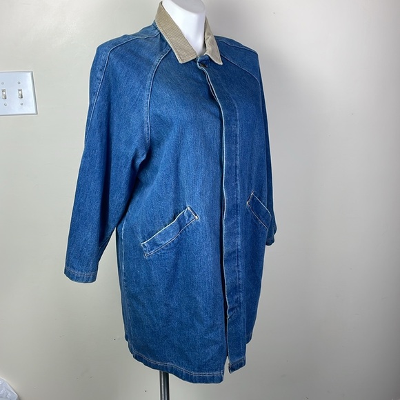 Vintage Stuffed Shirt Corduroy Collar Button Front Denim Long Jacket - Picture 1 of 14